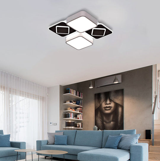 ACRYLIC Checkerboard LED Ceiling Lamp - Nordic Style Flush Ceiling Light in Black & White for Bedroom