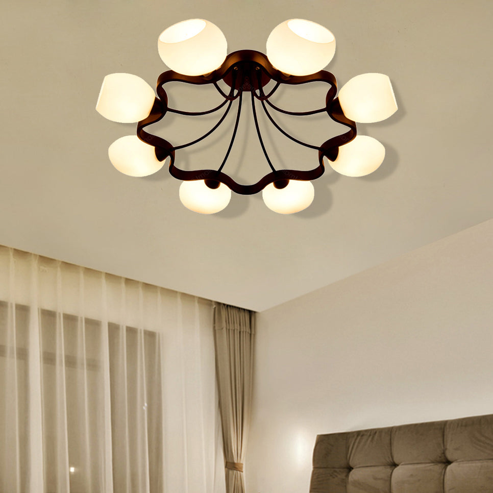 White Orb Shade Semi Flushmount Light - 6/8 Lights Frosted Glass Ceiling Fixture for Hotels