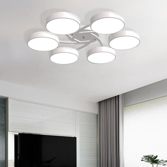 Nordic Style Ceiling Light with Black/White Drum Shade - 3/6/9 Heads - Acrylic Semi Flush Mount for Living Room