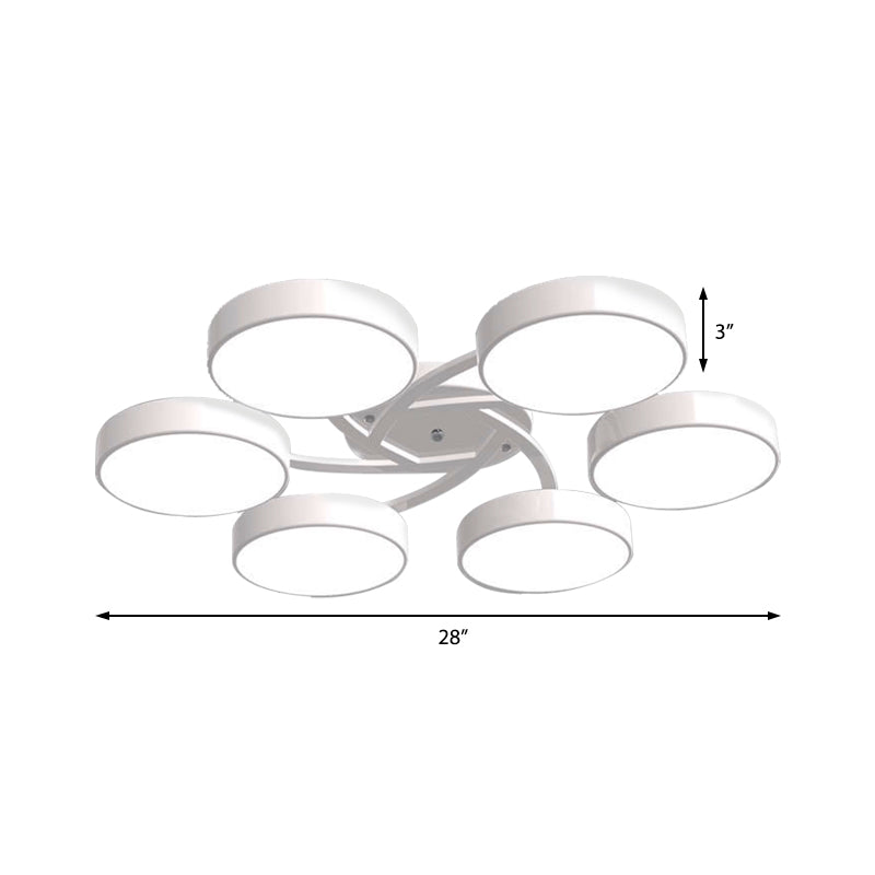 Nordic Style Ceiling Light with Black/White Drum Shade - 3/6/9 Heads - Acrylic Semi Flush Mount for Living Room