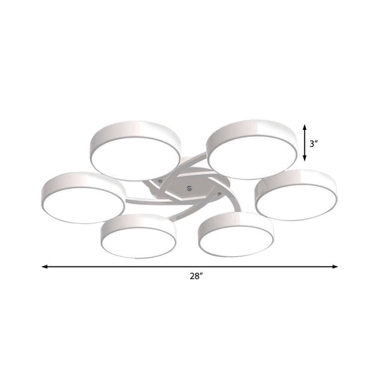 Nordic Style Ceiling Light with Black/White Drum Shade - 3/6/9 Heads - Acrylic Semi Flush Mount for Living Room