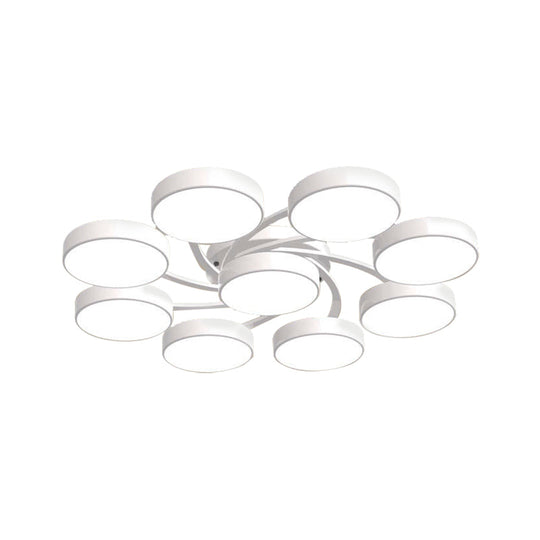 Nordic Style Ceiling Light with Black/White Drum Shade - 3/6/9 Heads - Acrylic Semi Flush Mount for Living Room