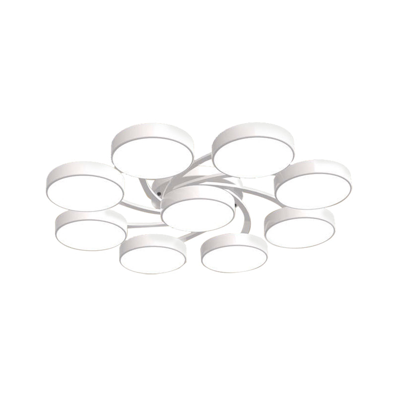 Nordic Style Ceiling Light With Black/White Drum Shade - 3/6/9 Heads Acrylic Semi Flush Mount For