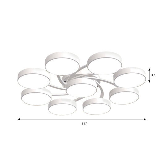 Nordic Style Ceiling Light with Black/White Drum Shade - 3/6/9 Heads - Acrylic Semi Flush Mount for Living Room