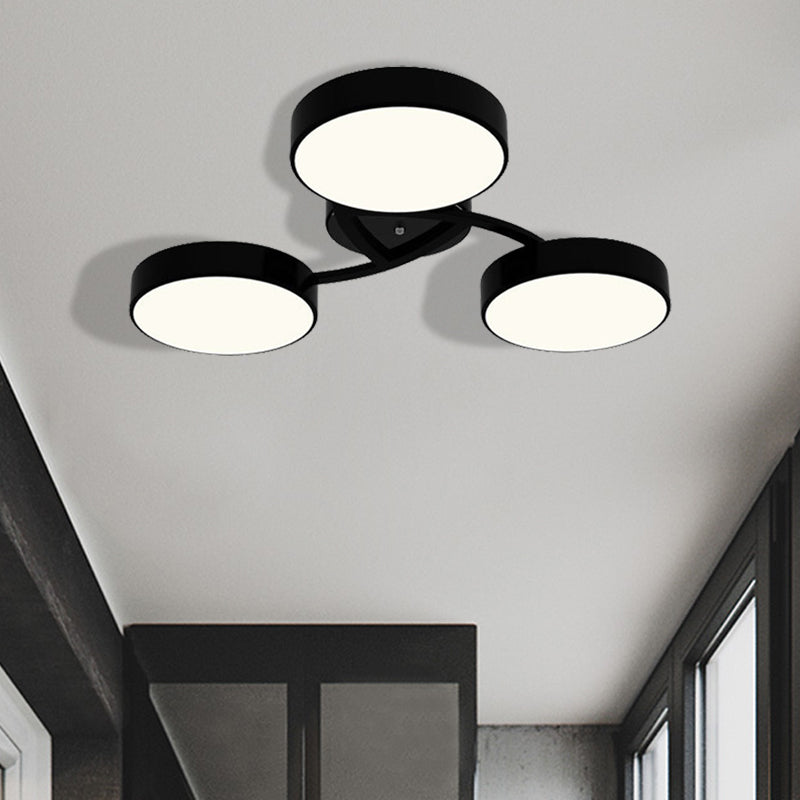 Nordic Style Ceiling Light with Black/White Drum Shade - 3/6/9 Heads - Acrylic Semi Flush Mount for Living Room