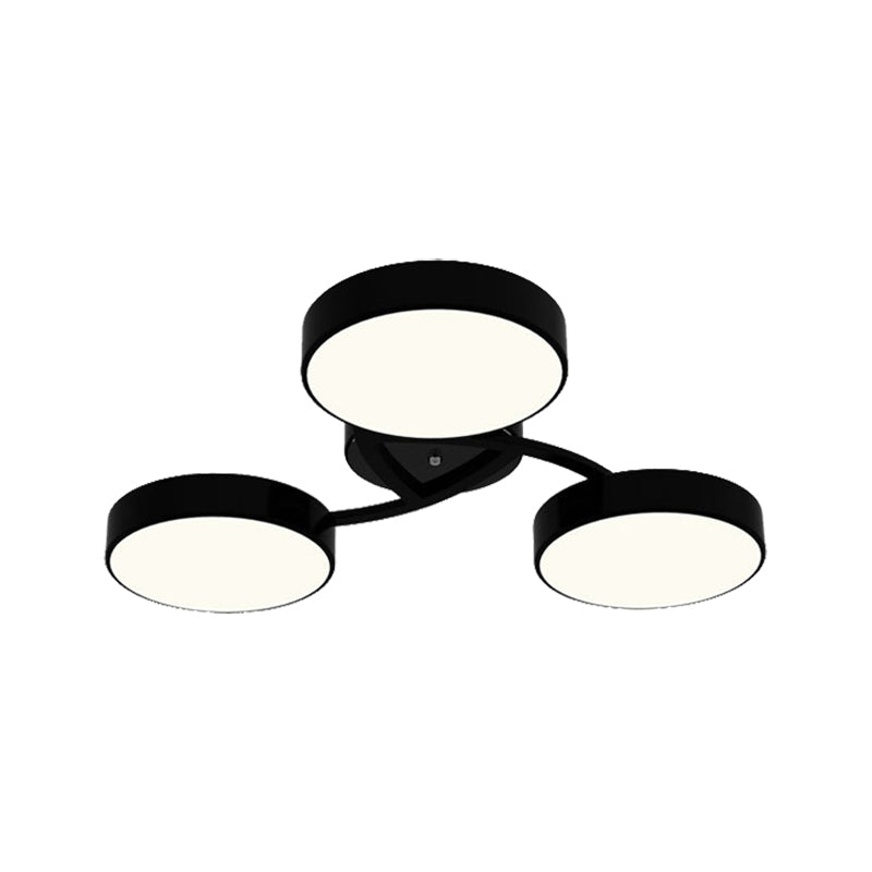 Nordic Style Ceiling Light with Black/White Drum Shade - 3/6/9 Heads - Acrylic Semi Flush Mount for Living Room