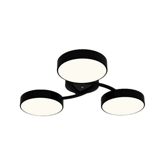 Nordic Style Ceiling Light With Black/White Drum Shade - 3/6/9 Heads Acrylic Semi Flush Mount For