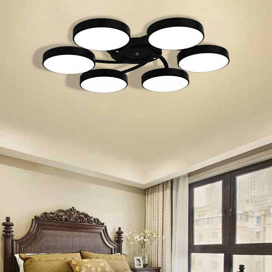 Nordic Style Ceiling Light with Black/White Drum Shade - 3/6/9 Heads - Acrylic Semi Flush Mount for Living Room