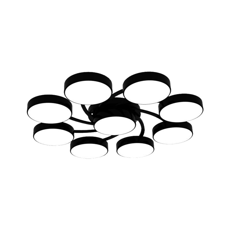 Nordic Style Ceiling Light with Black/White Drum Shade - 3/6/9 Heads - Acrylic Semi Flush Mount for Living Room