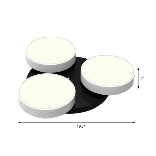 Modern Drum Flush Mount Light with Multiple Heads in Black/White for Study Room