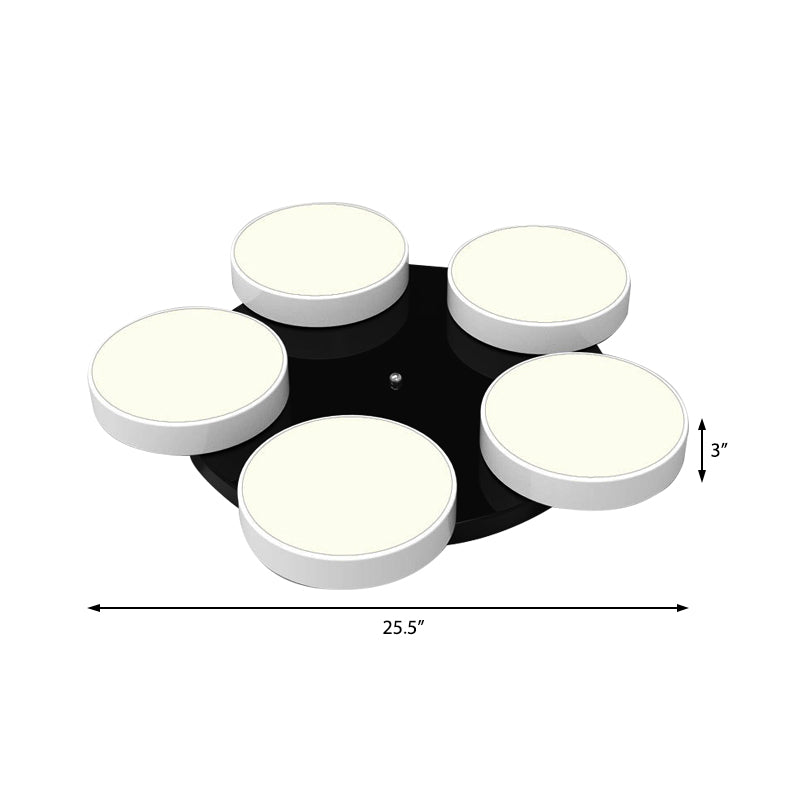 Modern Drum Flush Mount Light with Multiple Heads in Black/White for Study Room