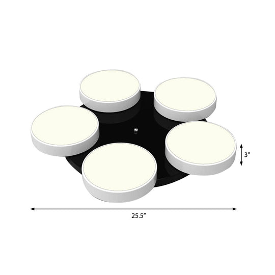 Modern Drum Flush Mount Light with Multiple Heads in Black/White for Study Room