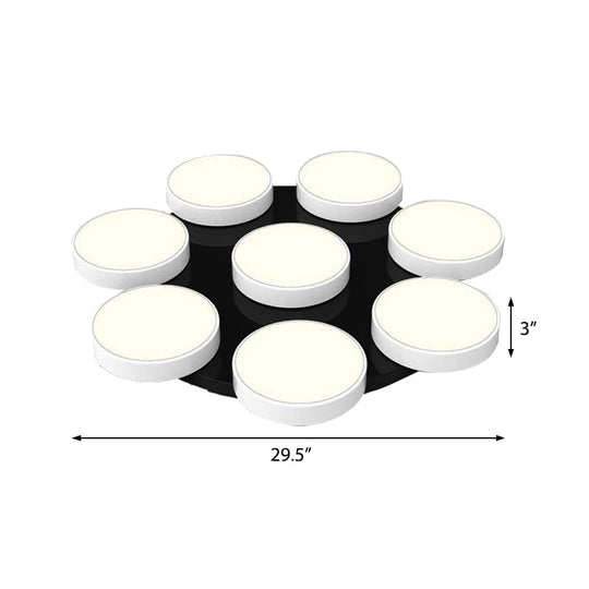 Modern Drum Flush Mount Light with Multiple Heads in Black/White for Study Room