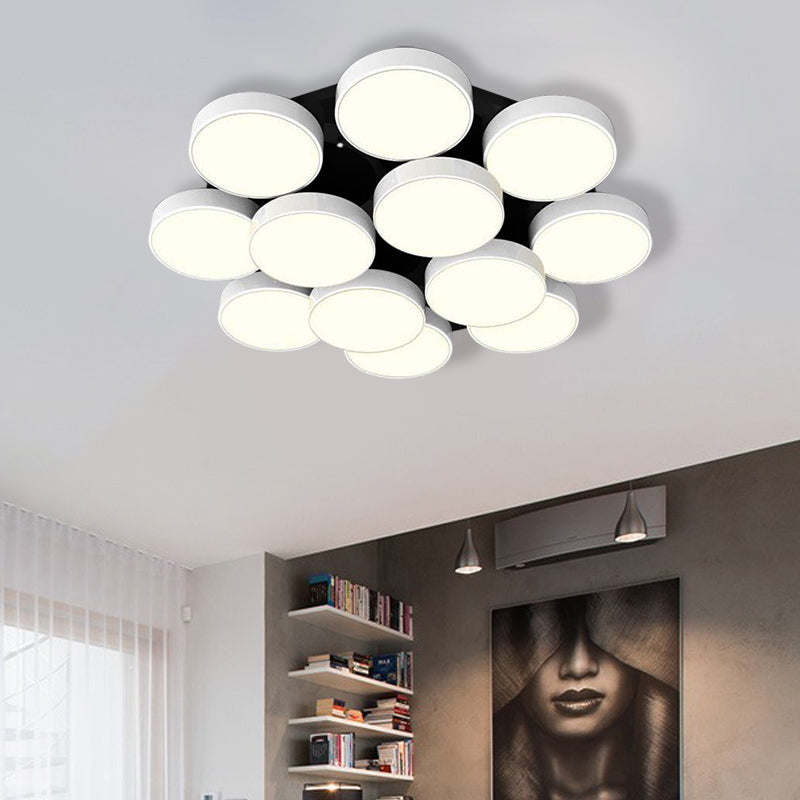 Modern Drum Flush Mount Light with Multiple Heads in Black/White for Study Room