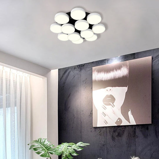 Modern Drum Flush Mount Light with Multiple Heads in Black/White for Study Room