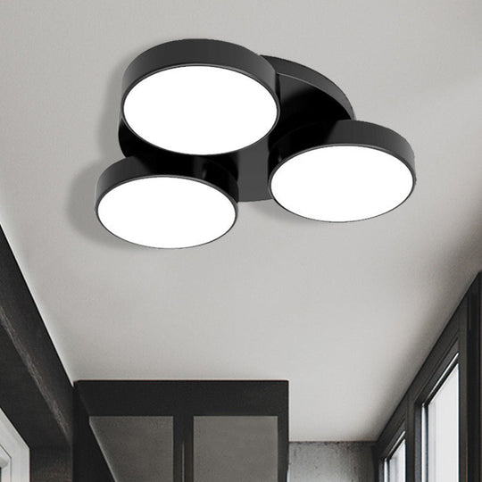 Modern Drum Flush Mount Light with Multiple Heads in Black/White for Study Room