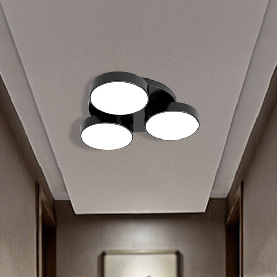 Modern Drum Flush Mount Light with Multiple Heads in Black/White for Study Room