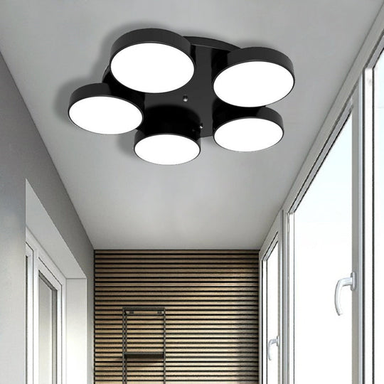 Modern Drum Flush Mount Light with Multiple Heads in Black/White for Study Room