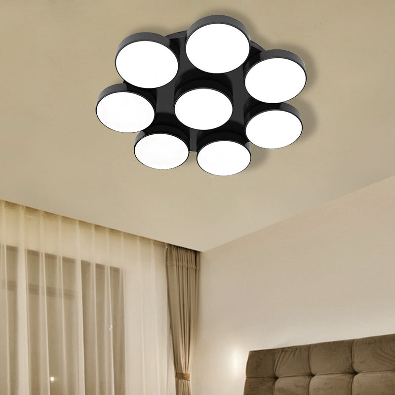 Modern Drum Flush Mount Light with Multiple Heads in Black/White for Study Room