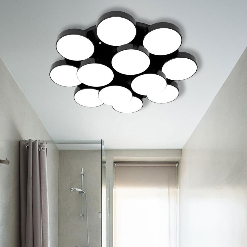 Modern Drum Flush Mount Light with Multiple Heads in Black/White for Study Room