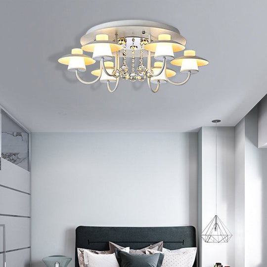 Luxurious Circular Semi Flushmount Ceiling Light with Crystal Ball - 8 Lights, Metallic Black/White for Dining Table