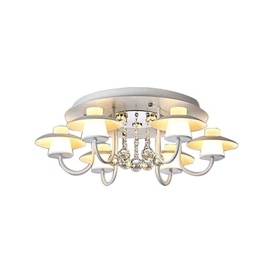 Luxurious Circular Semi Flushmount Ceiling Light with Crystal Ball - 8 Lights, Metallic Black/White for Dining Table