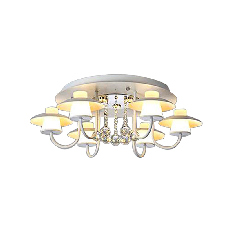 Luxurious Circular Semi Flushmount Ceiling Light With Crystal Ball - 8 Lights Metallic Black/White