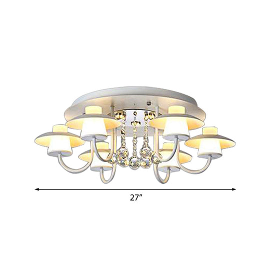 Luxurious Circular Semi Flushmount Ceiling Light with Crystal Ball - 8 Lights, Metallic Black/White for Dining Table