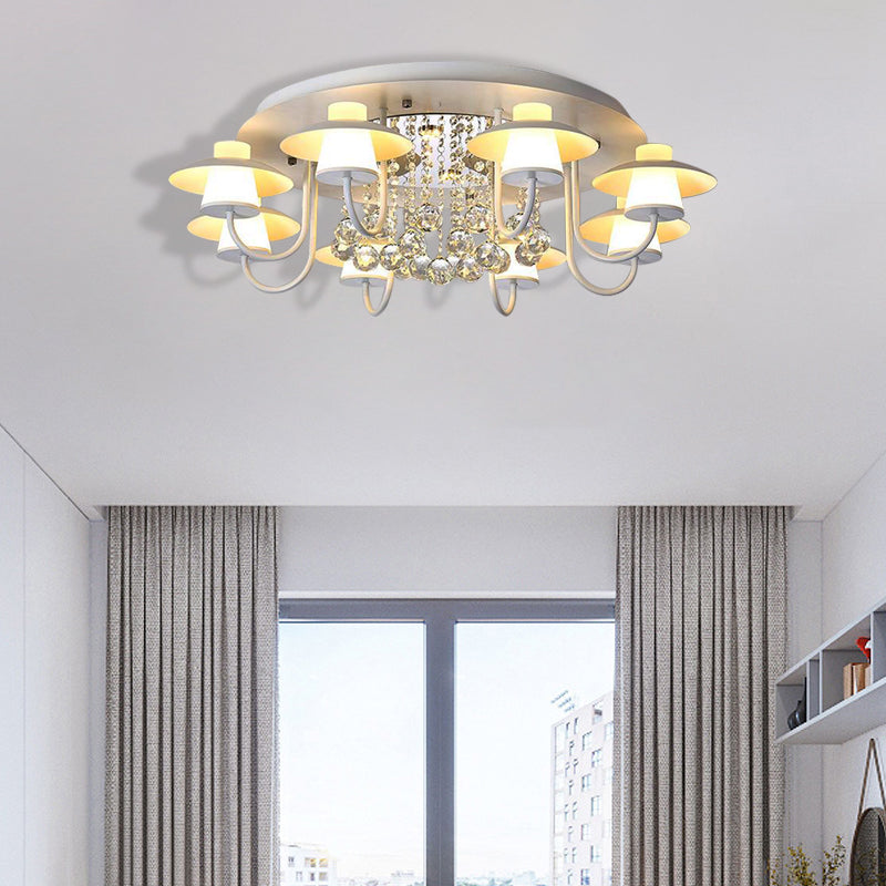 Luxurious Circular Semi Flushmount Ceiling Light with Crystal Ball - 8 Lights, Metallic Black/White for Dining Table