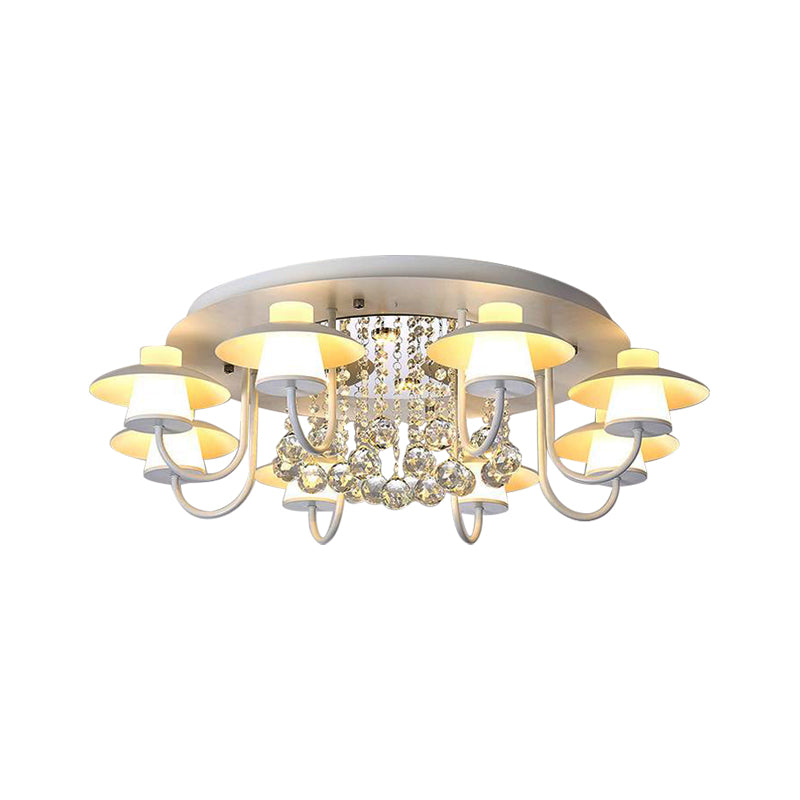 Luxurious Circular Semi Flushmount Ceiling Light with Crystal Ball - 8 Lights, Metallic Black/White for Dining Table