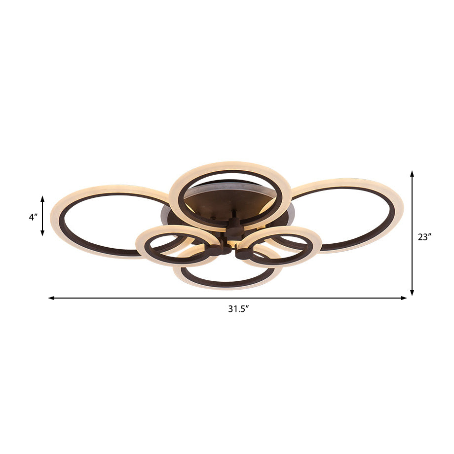 Contemporary Brown LED Ceiling Light - Petal Acrylic Flush Ceiling Light for Living Room (Neutral/Warm/White)