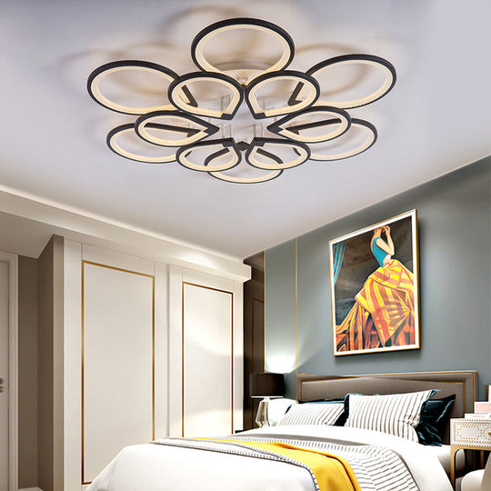 Modern Ring Petal Led Ceiling Light In Black - Neutral/Warm/White For Living Room