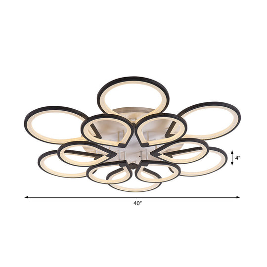 Modern Ring Petal LED Ceiling Light in Black - Neutral/Warm/White for Living Room