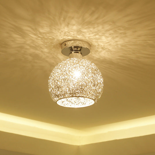 Romantic Chrome Flush Mount Ceiling Light with Crystal Accent for Corridor