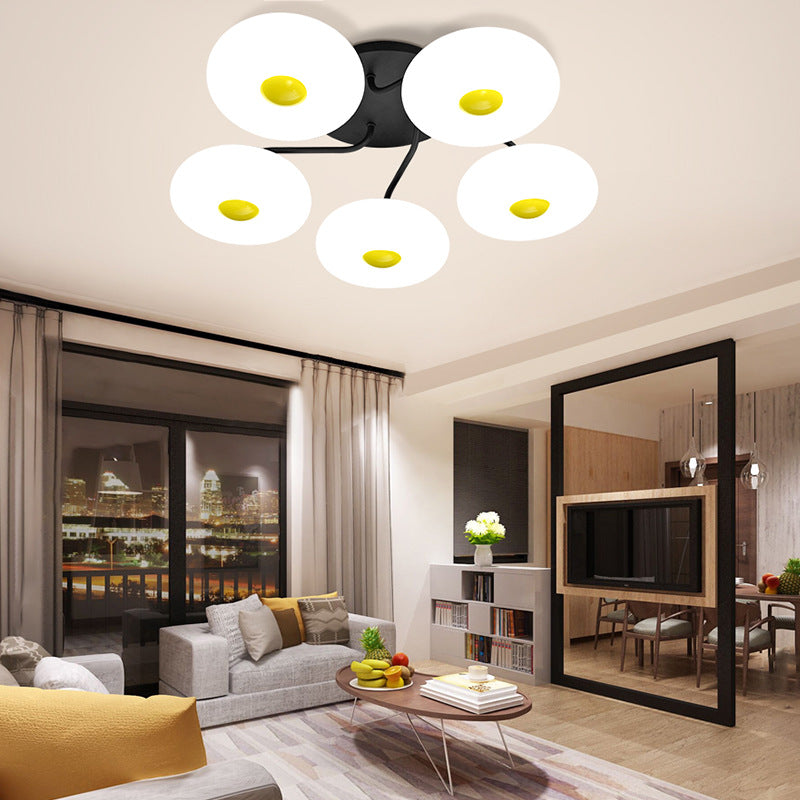 Contemporary White Circular Semi Flush Ceiling Light with 1/3/5 Heads - Acrylic Ceiling Lamp for Living Room