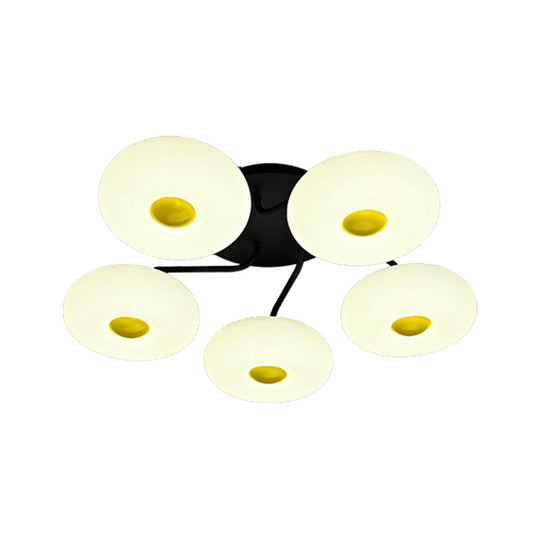 Contemporary White Circular Semi Flush Ceiling Light with 1/3/5 Heads - Acrylic Ceiling Lamp for Living Room