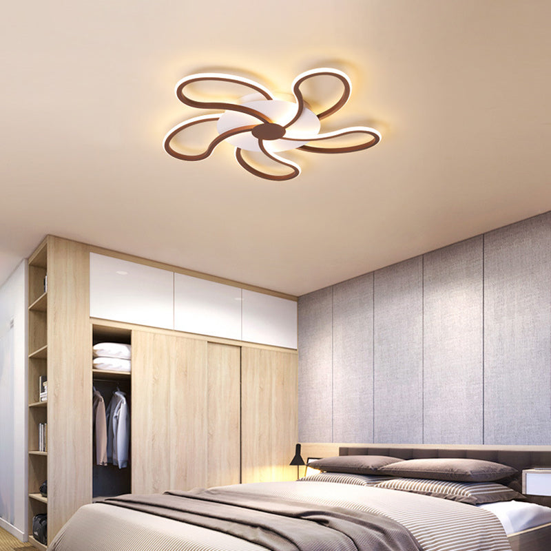 Modern Metal Flush Light with Brown Flower Ceiling Design - Warm/White LED Indoor Lighting (5/6/7 Lights)