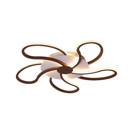 Modern Metal Flush Light with Brown Flower Ceiling Design - Warm/White LED Indoor Lighting (5/6/7 Lights)