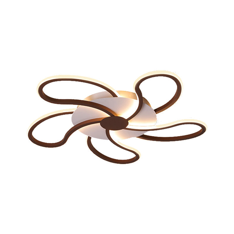 Modern Metal Flush Light With Brown Flower Ceiling Design - Warm/White Led Indoor Lighting (5/6/7