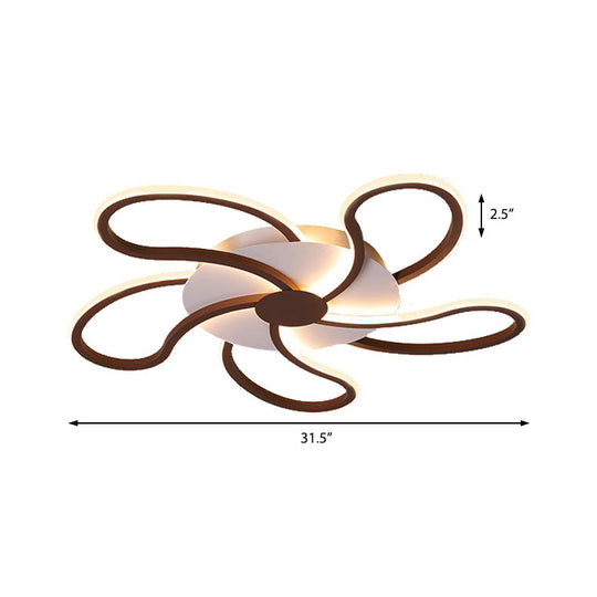 Modern Metal Flush Light with Brown Flower Ceiling Design - Warm/White LED Indoor Lighting (5/6/7 Lights)