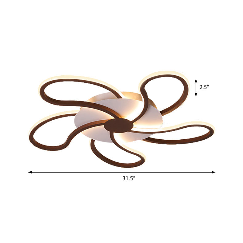 Modern Metal Flush Light With Brown Flower Ceiling Design - Warm/White Led Indoor Lighting (5/6/7