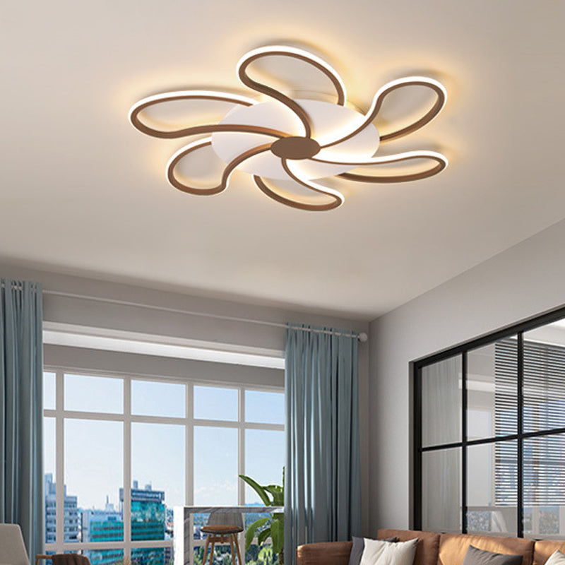 Modern Metal Flush Light with Brown Flower Ceiling Design - Warm/White LED Indoor Lighting (5/6/7 Lights)