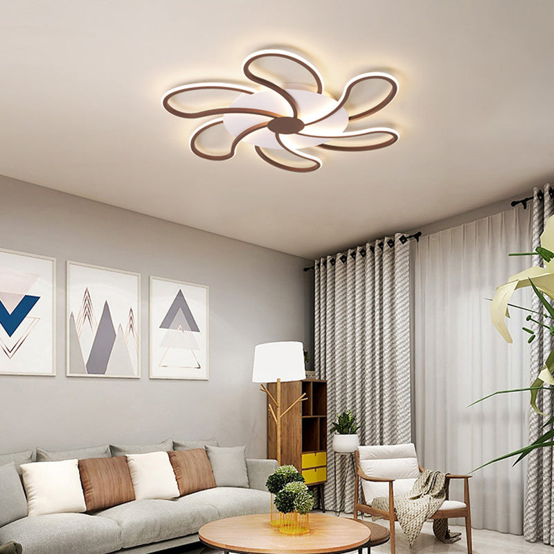 Modern Metal Flush Light with Brown Flower Ceiling Design - Warm/White LED Indoor Lighting (5/6/7 Lights)