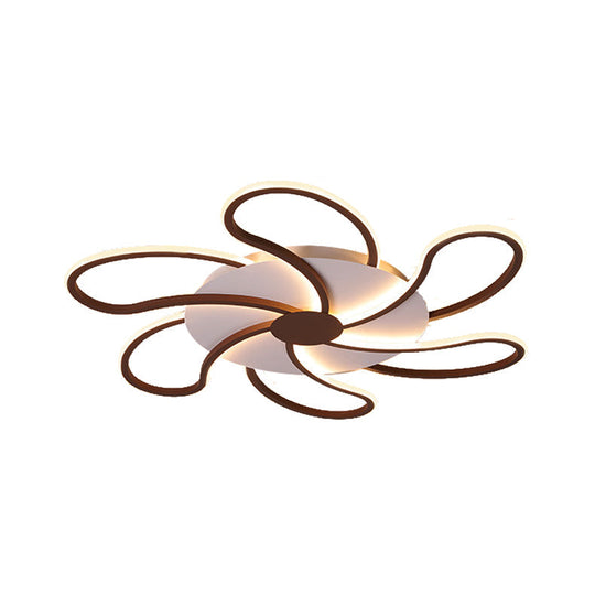 Modern Metal Flush Light With Brown Flower Ceiling Design - Warm/White Led Indoor Lighting (5/6/7