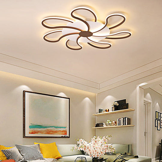 Modern Metal Flush Light with Brown Flower Ceiling Design - Warm/White LED Indoor Lighting (5/6/7 Lights)