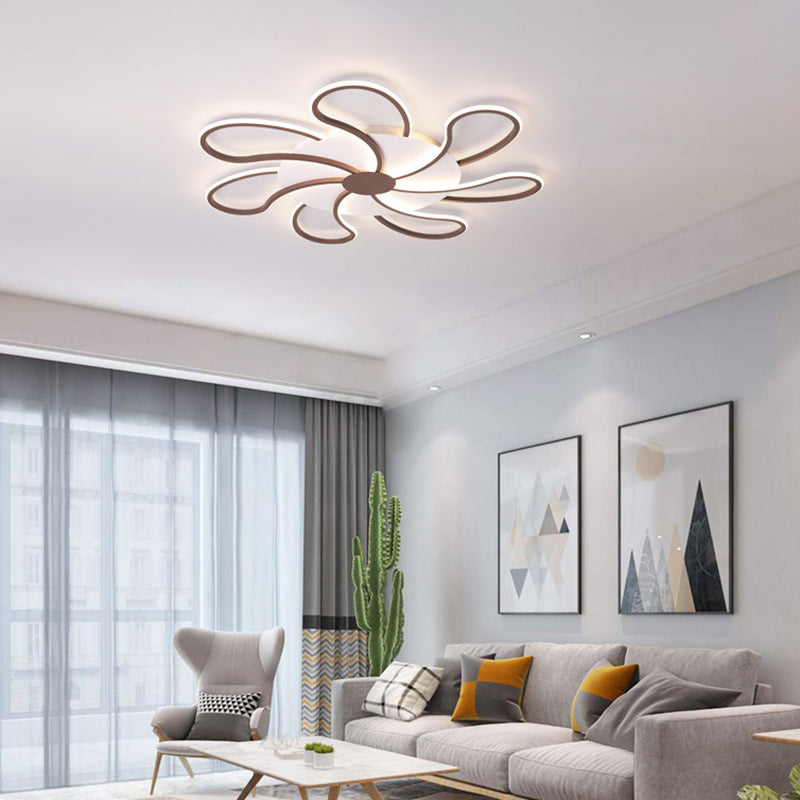 Modern Metal Flush Light with Brown Flower Ceiling Design - Warm/White LED Indoor Lighting (5/6/7 Lights)