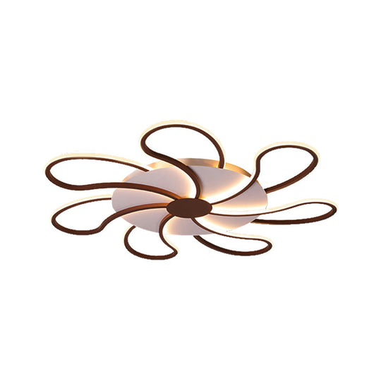 Modern Metal Flush Light with Brown Flower Ceiling Design - Warm/White LED Indoor Lighting (5/6/7 Lights)