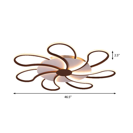 Modern Metal Flush Light with Brown Flower Ceiling Design - Warm/White LED Indoor Lighting (5/6/7 Lights)