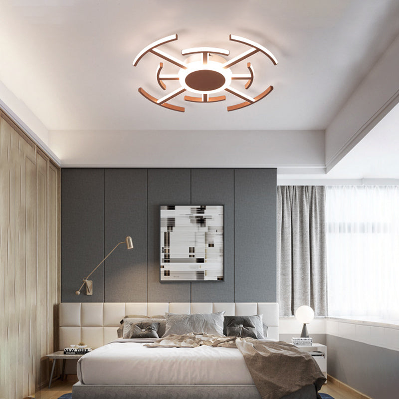 Contemporary Metal Round Flushmount Light with Maze Design - Brown