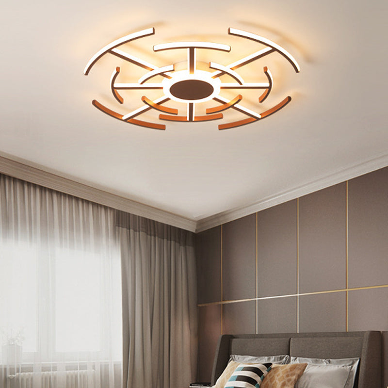 Contemporary Metal Round Flushmount Light with Maze Design - Brown